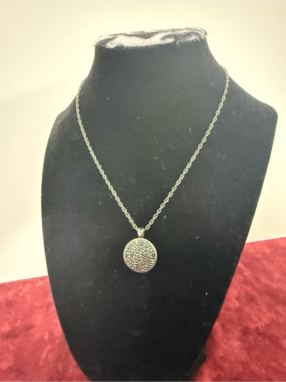Lia Sophia Necklace Gunmetal Pave Rhinestone Round Pendant Adjustable Chain